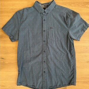 Volcom Bankstone Short Sleeve Blue Grey Button Up Dress Shirt Casual Large